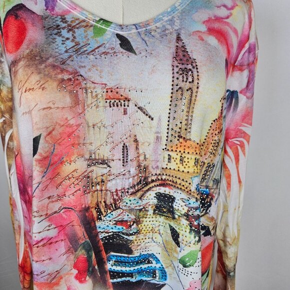 Jess & Jane Venice Alley Top XL Floral Long Sleeve Tunic Made In USA - Picture 2 of 8